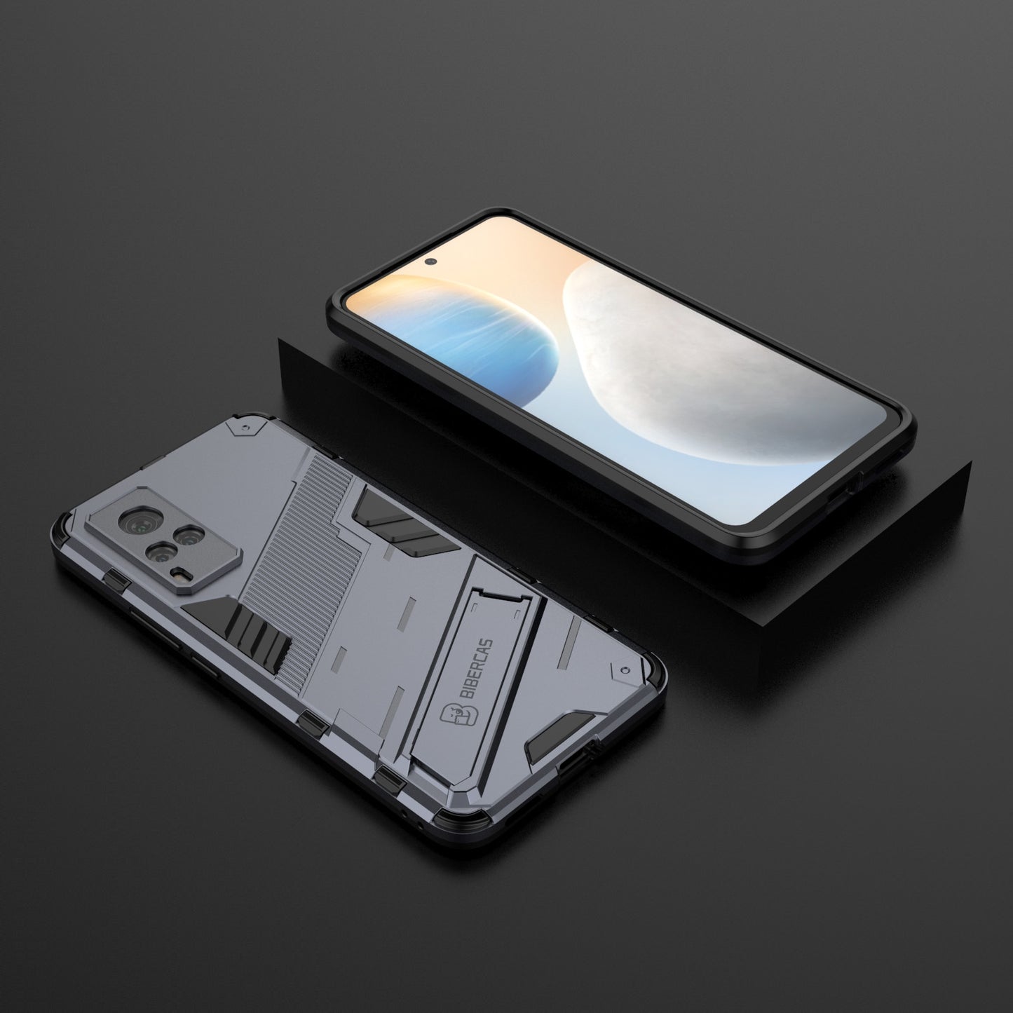 Punk-Armor-2-in-1-PC-+-TPU-Shockproof-Case-with-Invisible-Holder-For-vivo-X60-5G(Grey)