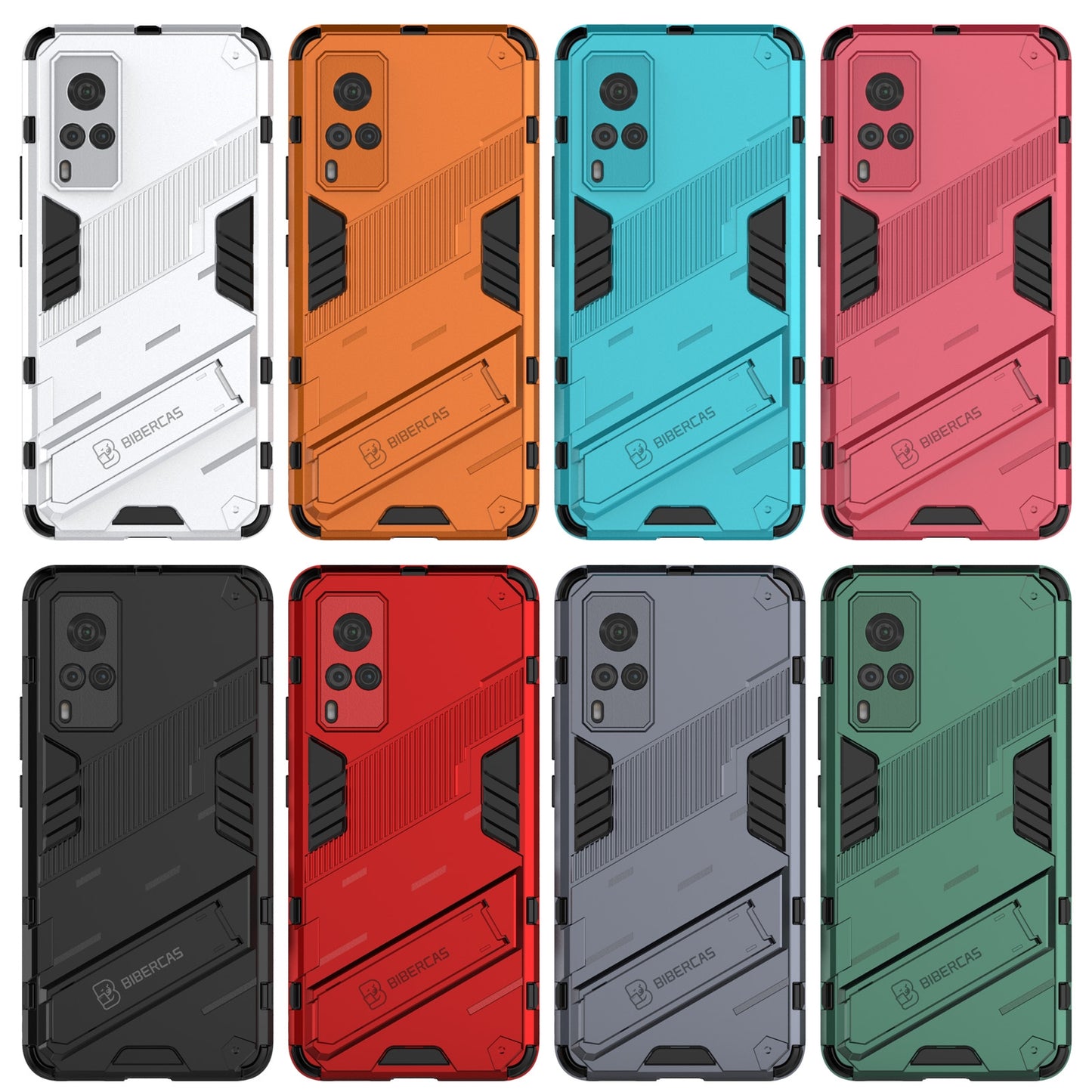Punk-Armor-2-in-1-PC-+-TPU-Shockproof-Case-with-Invisible-Holder-For-vivo-X60-5G(Grey)