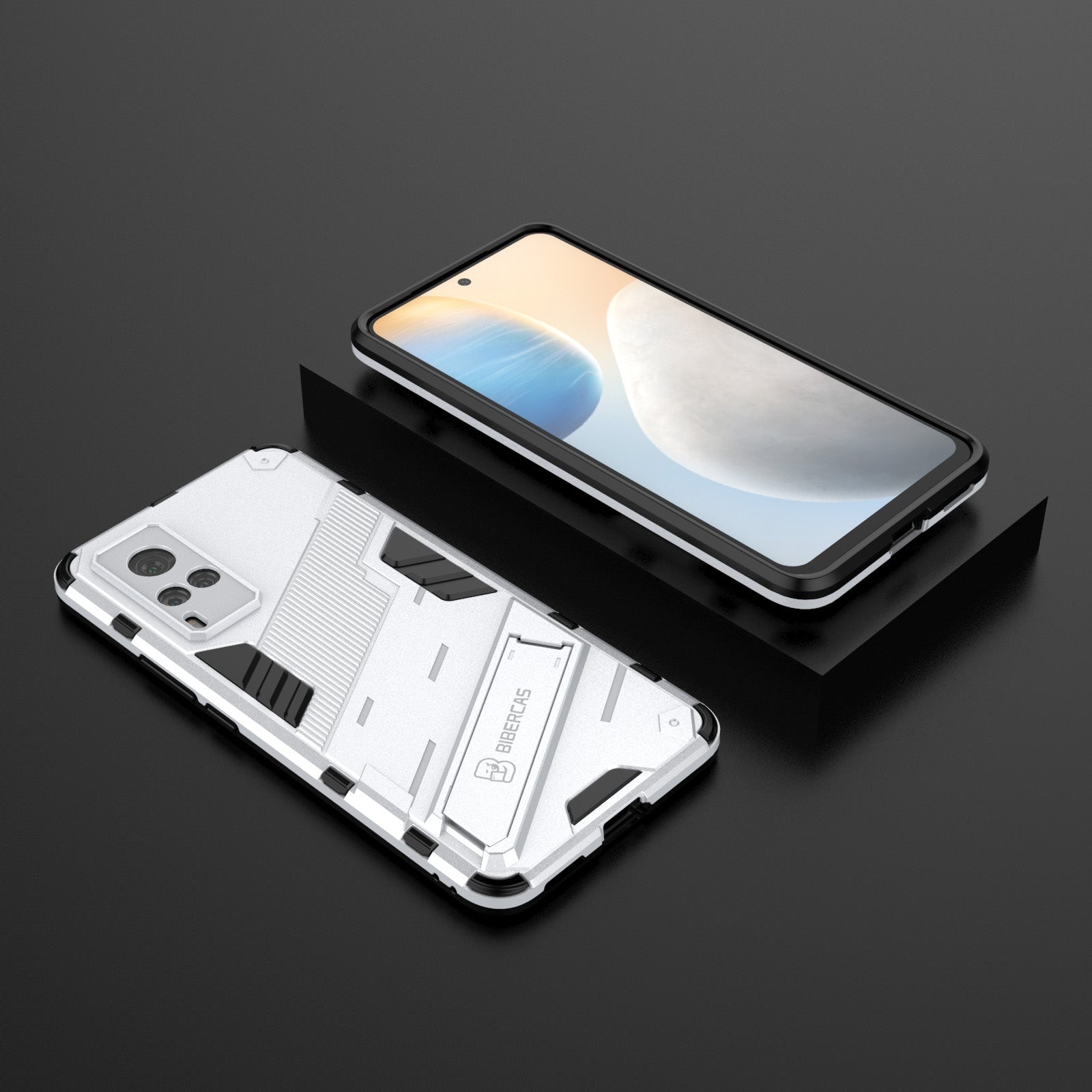 Punk-Armor-2-in-1-PC-+-TPU-Shockproof-Case-with-Invisible-Holder-For-vivo-X60-5G(Silver)