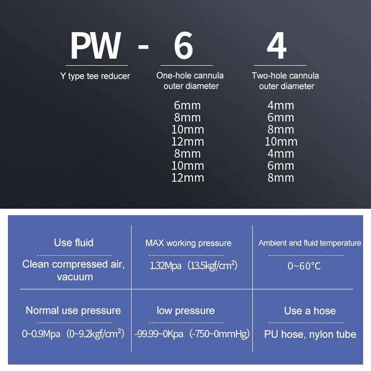 PW6-4-LAIZE-10pcs-Plastic-Y-type-Tee-Reducing-Pneumatic-Quick-Fitting-Connector