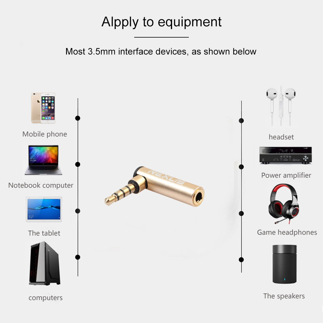 REXLIS-BK3567-3.5mm-Male-+-3.5mm-Female-L-shaped-90-Degree-Elbow-Gold-plated-Plug-Gold-Audio-Interface-Extension-Adapter-for-3.5mm-Interface-Devices,-Support-Earphones-with-Microphone