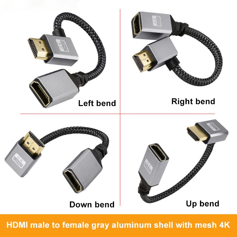 Right-Elbow-HDMI-Male-to-Female-4K-UHD-Extension-Cable-Computer-TV-Adapter,-Length:-20cm