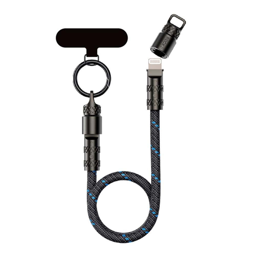 ROCK-R15-Type-C-to-8-Pin-27W-Phone-Lanyard-Fast-Charging-Zinc-Alloy-Data-Cable,-Length:30cm(Black)
