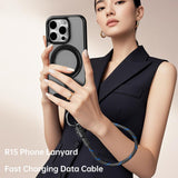 ROCK-R15-Type-C-to-8-Pin-27W-Phone-Lanyard-Fast-Charging-Zinc-Alloy-Data-Cable,-Length:30cm(Black)