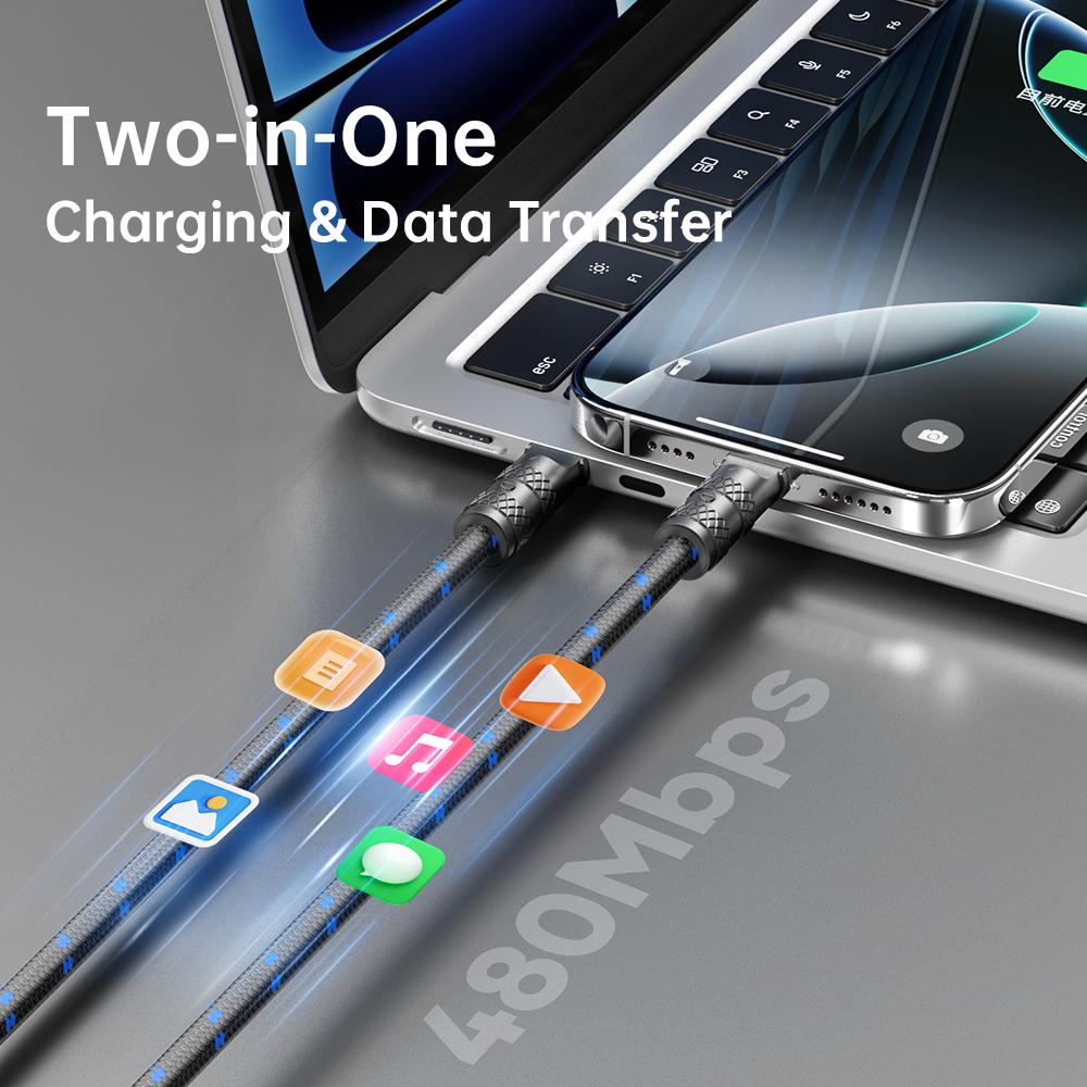 ROCK-R15-Type-C-to-8-Pin-27W-Phone-Lanyard-Fast-Charging-Zinc-Alloy-Data-Cable,-Length:30cm(Black)