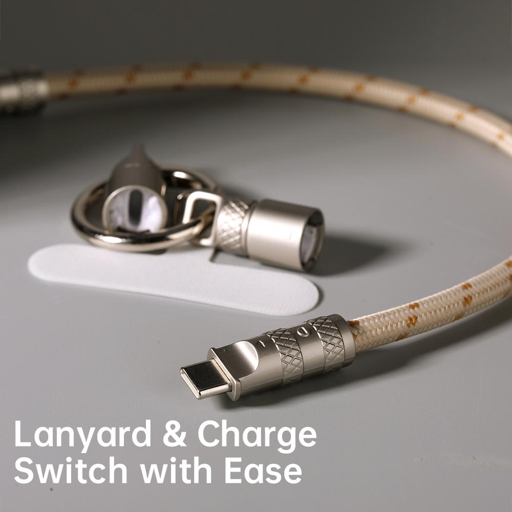 ROCK-R15-Type-C-to-8-Pin-27W-Phone-Lanyard-Fast-Charging-Zinc-Alloy-Data-Cable,-Length:30cm(Black)