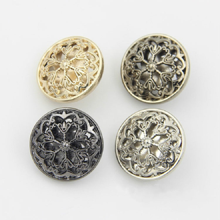 Silver-100-PCS-Hollow-Flower-Shape-Metal-Button-Clothing-Accessories,-Diameter:22mm