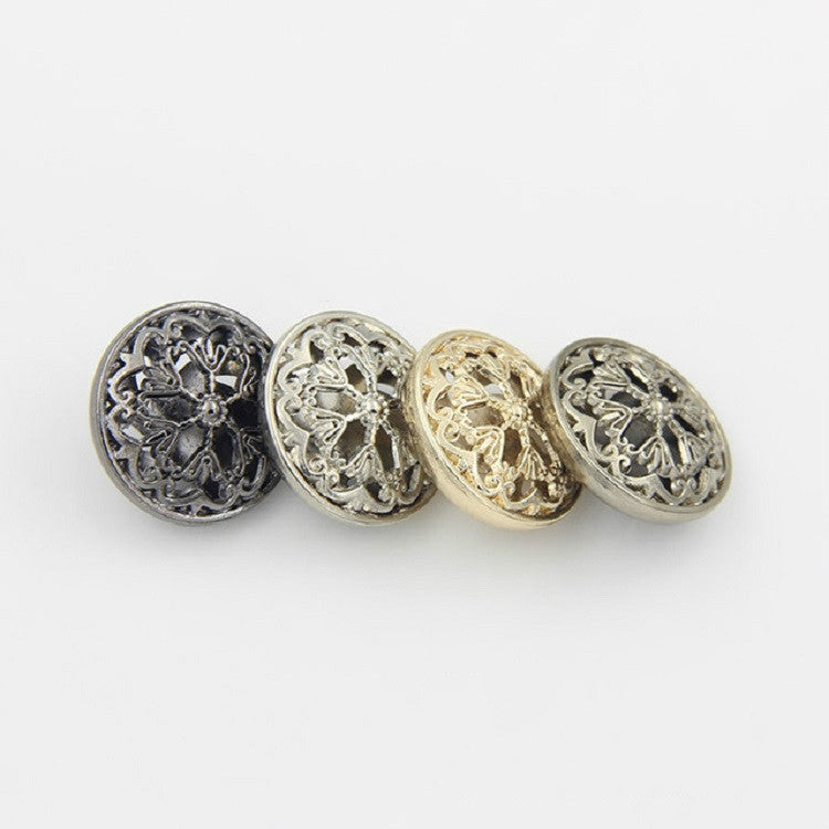 Silver-100-PCS-Hollow-Flower-Shape-Metal-Button-Clothing-Accessories,-Diameter:22mm