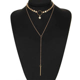Simple-Sexy-Handmade-Sequins-Star-Tassels-Circle-Clavicle-Chain-Long-Pendant-Double-layer-Chain(Gold)
