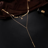 Simple-Sexy-Handmade-Sequins-Star-Tassels-Circle-Clavicle-Chain-Long-Pendant-Double-layer-Chain(Gold)