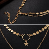 Simple-Sexy-Handmade-Sequins-Star-Tassels-Circle-Clavicle-Chain-Long-Pendant-Double-layer-Chain(Gold)