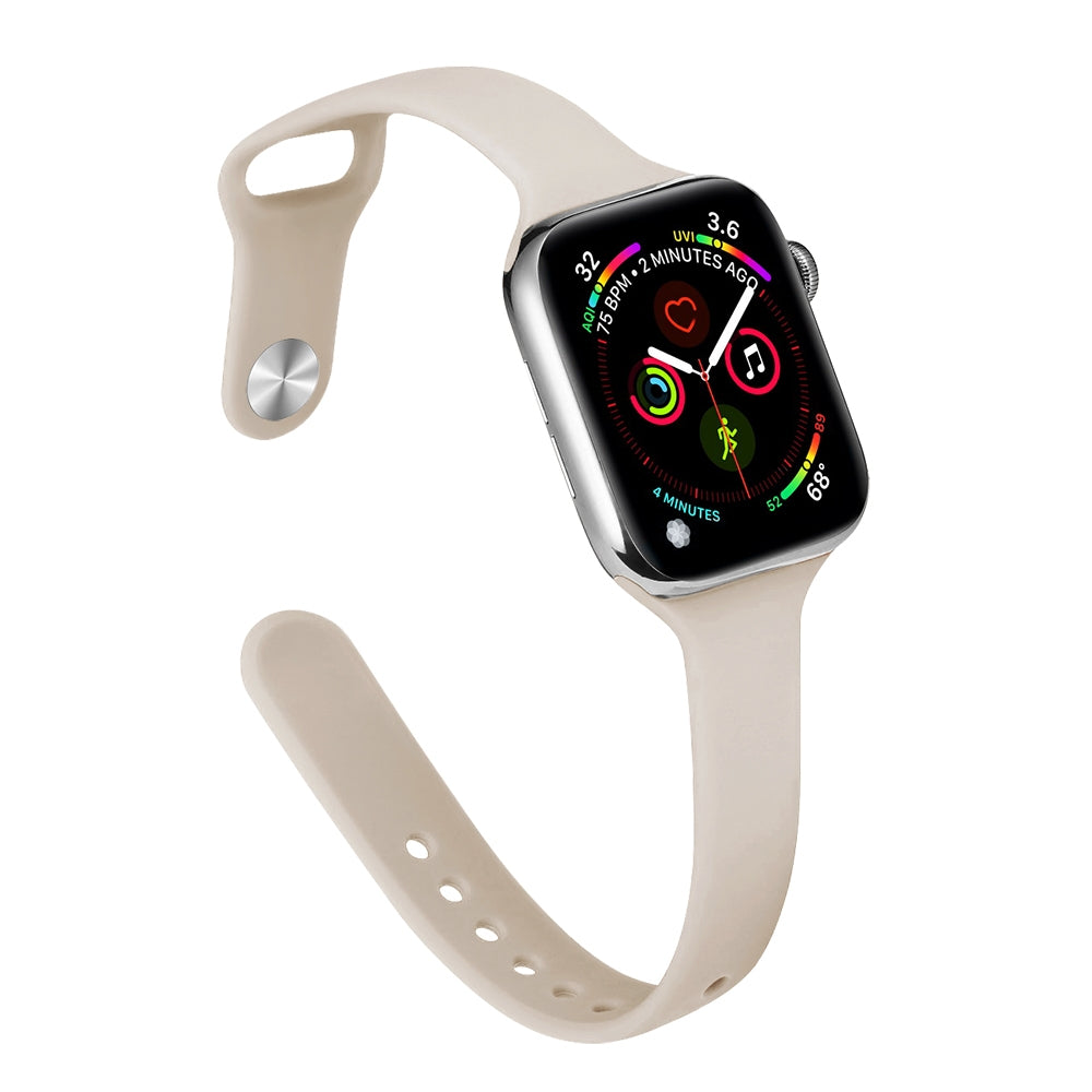Slimming-Silicone-Watch-Band-For-Apple-Watch-Series-9&8&7-41mm-/-SE-3&SE-2&6&SE&5&4-40mm-/-3&2&1-38mm(Starlight)