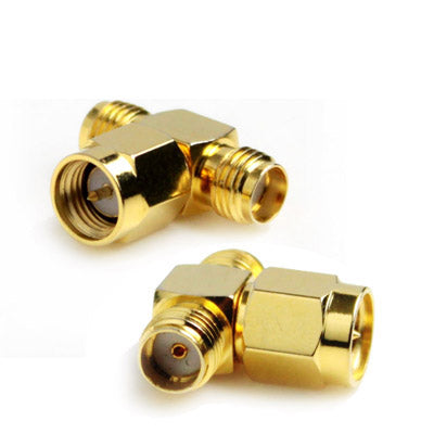 T-Type-SMA-Male-to-Dual-SMA-Female-Splitter-Adapter,-Gold-Plated