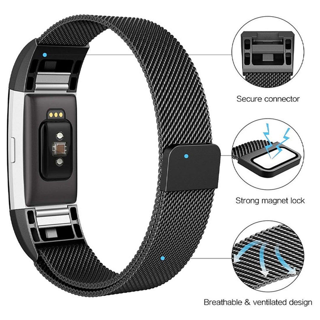 Smart-Watch-Stainless-Steel-Watch-Band-for-FITBIT-Charge-2,-Size:-L(Gold)