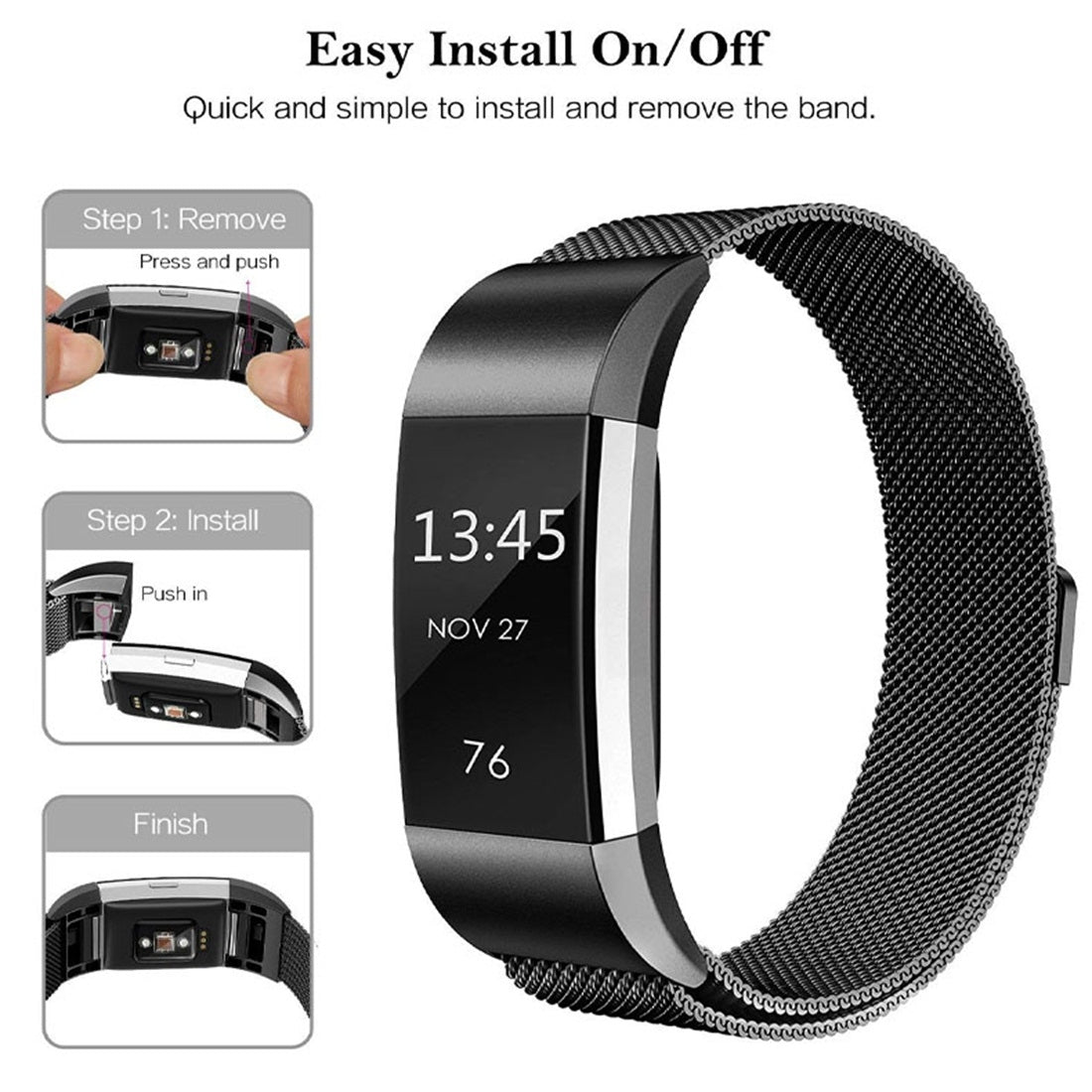 Smart-Watch-Stainless-Steel-Watch-Band-for-FITBIT-Charge-2,-Size:-L(Gold)