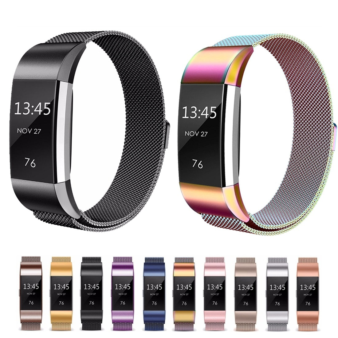 Smart-Watch-Stainless-Steel-Watch-Band-for-FITBIT-Charge-2,-Size:-L(Gold)