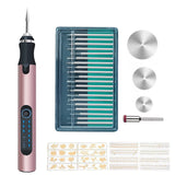 SNJ-3681-Mini-Engraving-Pen-Wireless-Polishing-Electric-Grinder,-Style:-Rose-Gold+Grinding-Head+Cutting-Blade+Carving-Stencil