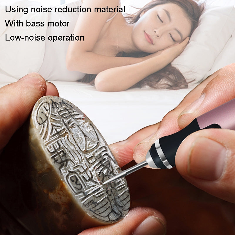 SNJ-3681-Mini-Engraving-Pen-Wireless-Polishing-Electric-Grinder,-Style:-Rose-Gold+Grinding-Head+Cutting-Blade+Carving-Stencil