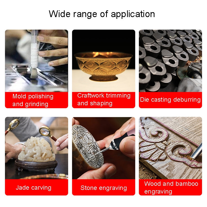 SNJ-3681-Mini-Engraving-Pen-Wireless-Polishing-Electric-Grinder,-Style:-Rose-Gold+Grinding-Head+Cutting-Blade+Carving-Stencil