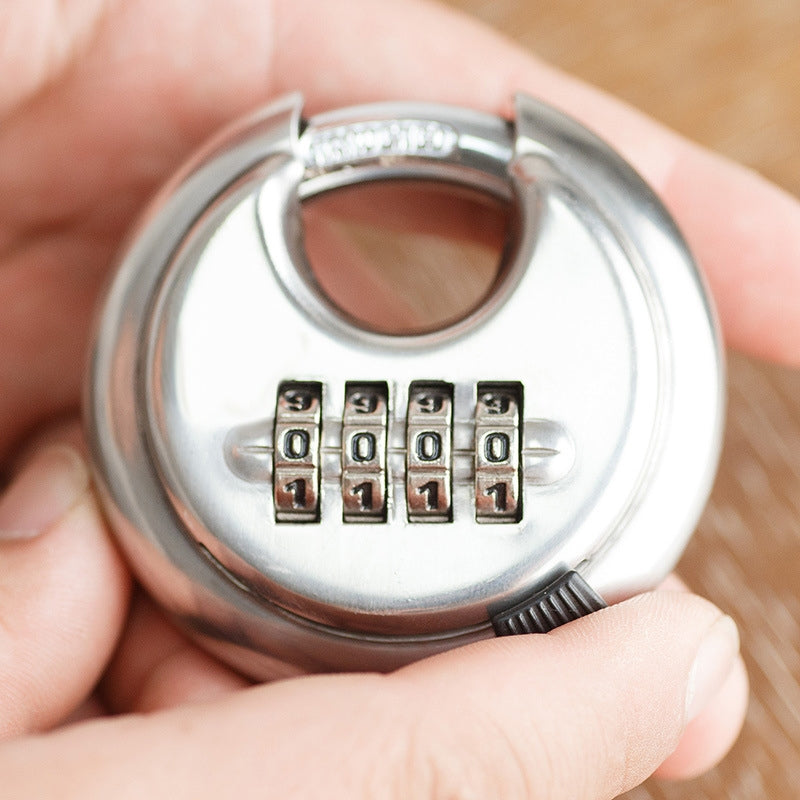 Stainless-Steel-Password-Padlock-304-Waterproof-And-Rust-Proof-Outdoor-Courtyard-Door-Cabinet-Lock-Round-Cake-Lock(Silver)
