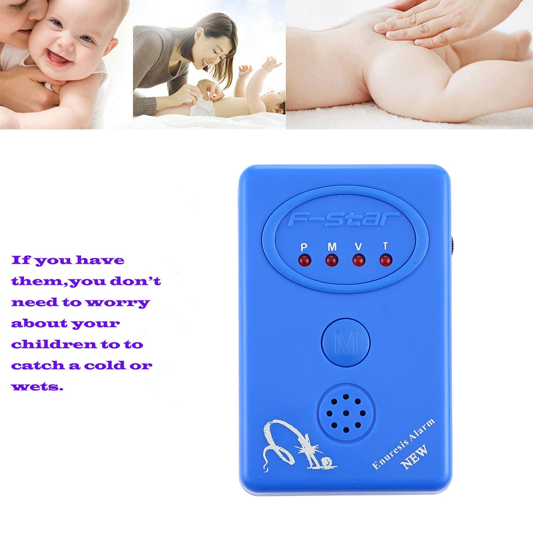 SVY001B-Adult-/-Baby-Bedwetting-Enuresis-Urine-Bed-Wetting-Alarm-+Sensor-With-Clamp(Blue)