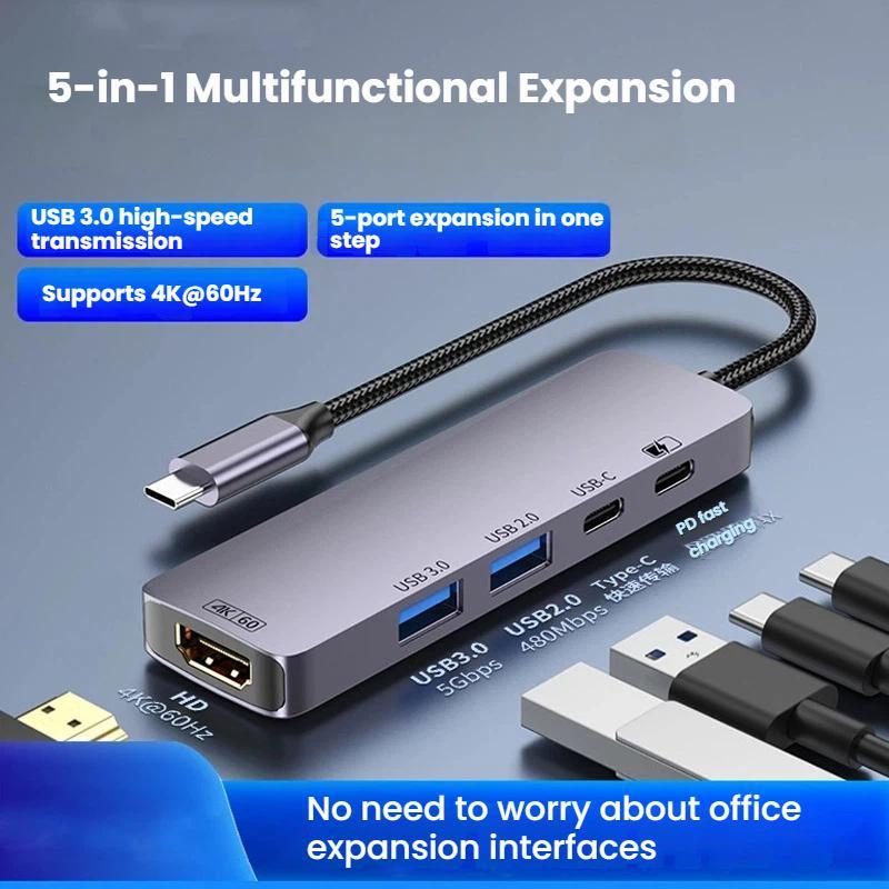 T615-Type-C-5-In-1-Docking-Station-HDMI-4K-60Hz-Screen-Mirroring-Converter-USB-3.0-Splitter-Laptop-Hub