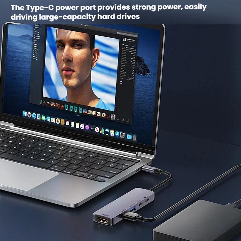 T615-Type-C-5-In-1-Docking-Station-HDMI-4K-60Hz-Screen-Mirroring-Converter-USB-3.0-Splitter-Laptop-Hub