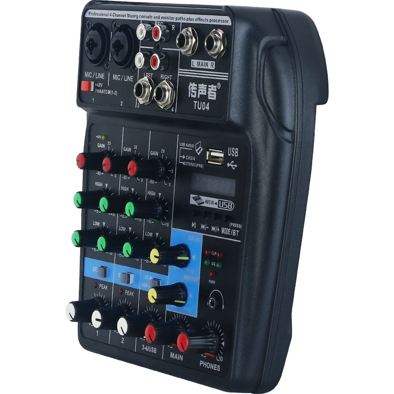 TU04-BT-Sound-Mixing-Console-Record-48V-Phantom-Power-Monitor-AUX-Paths-Plus-Effects-4-Channels-Audio-Mixer-with-USB(Black)