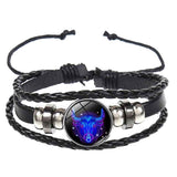 Twelve-Constellation-Luminous-Bracelet-Retro-Leather-Rope-Woven-Bracelet,-Style:-Taurus