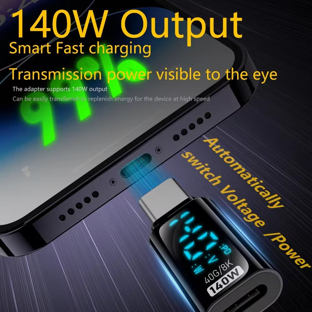 Type-C-Male-to-Type-C-Female-140W-Charging-Adapter-with-Digital-Display(Black)