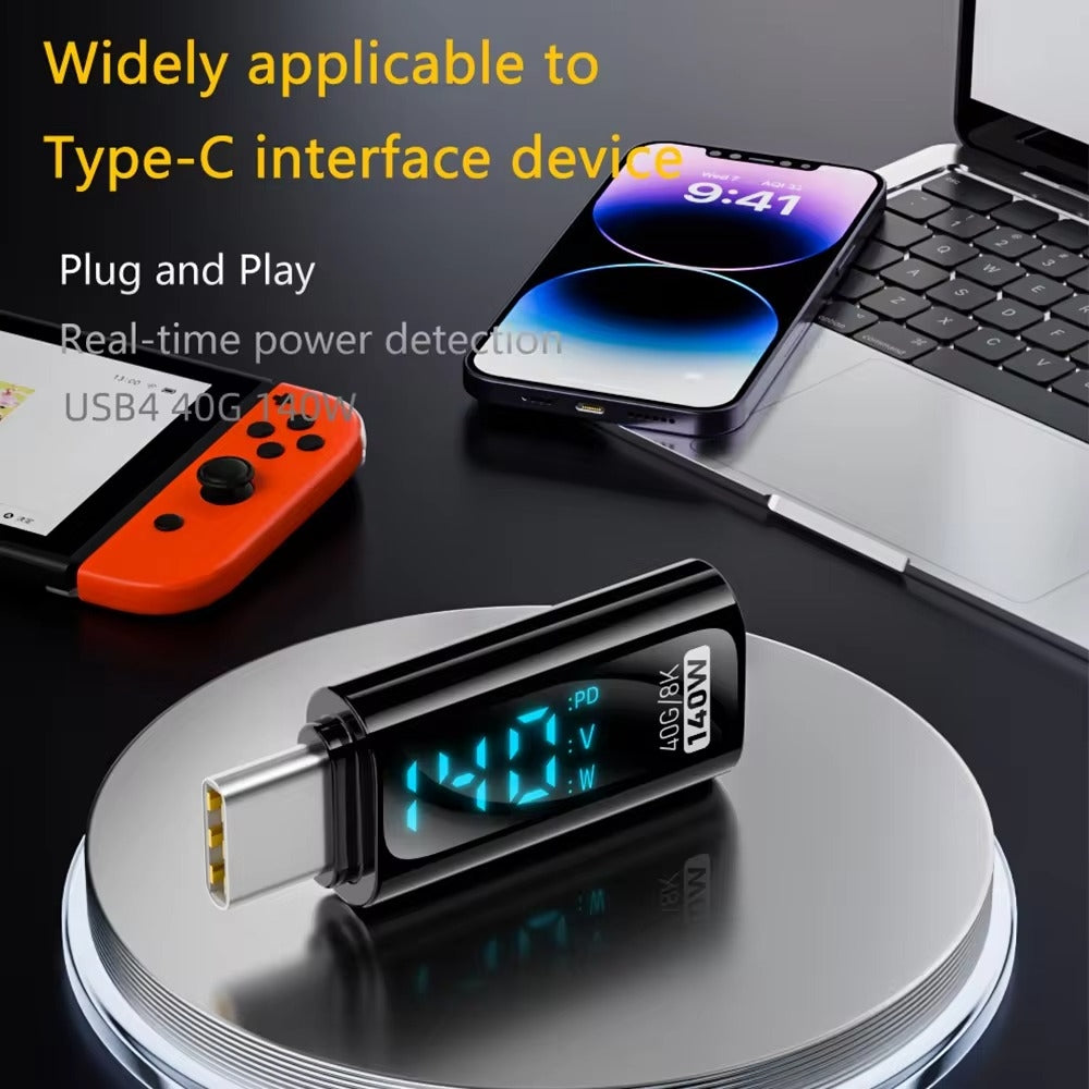 Type-C-Male-to-Type-C-Female-140W-Charging-Adapter-with-Digital-Display(Black)