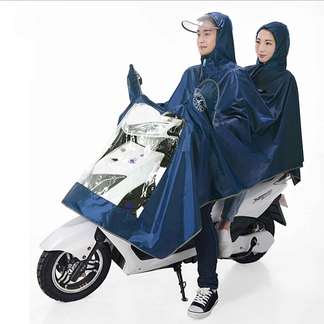 Universal-Super-Water-Resistant-Dual-Hooded-Motorcycle-Rain-Poncho-Coat-Raincoat(Blue)