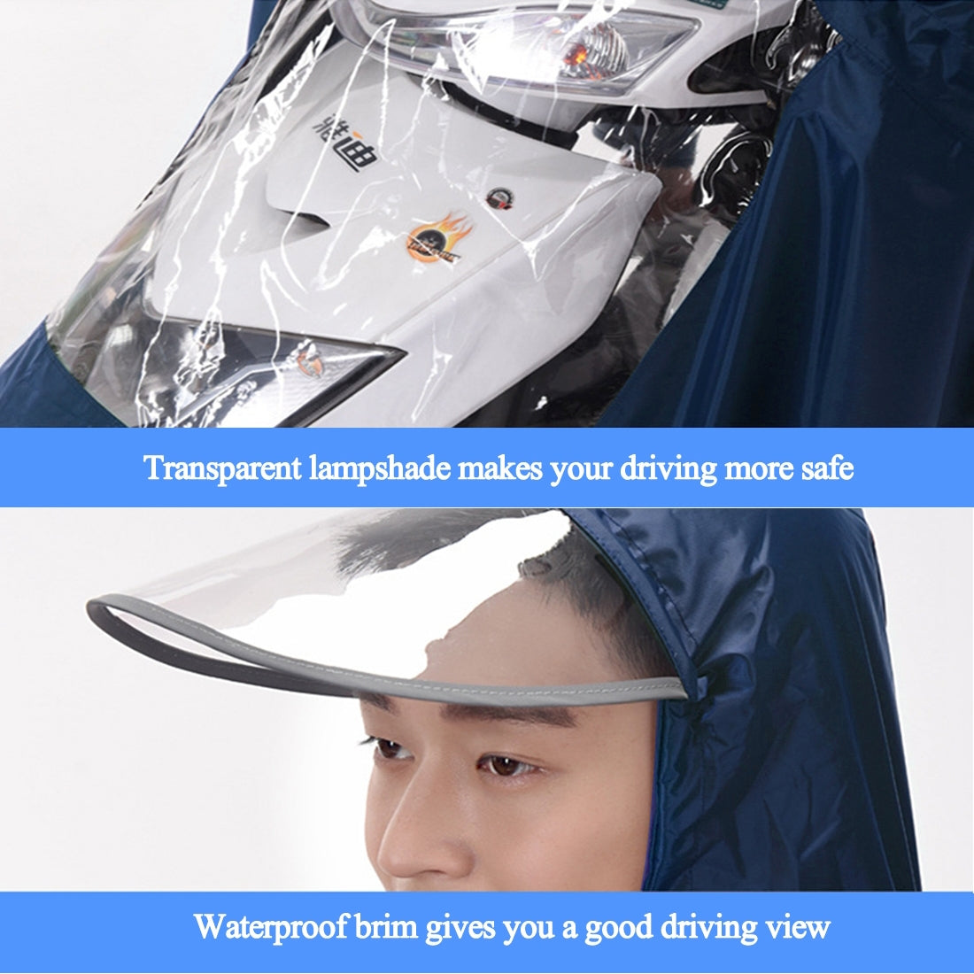 Universal-Super-Water-Resistant-Dual-Hooded-Motorcycle-Rain-Poncho-Coat-Raincoat(Blue)