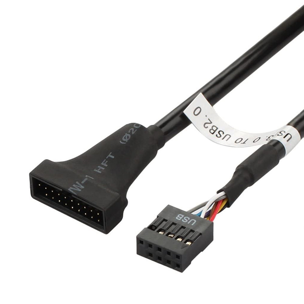 USB-2.0-9Pin-Motherboard-Female-to-USB-3.0-19Pin-Housing-Male-Adapter-Cable,-Length:-15cm(Black)