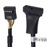 USB-2.0-9Pin-Motherboard-Female-to-USB-3.0-19Pin-Housing-Male-Adapter-Cable,-Length:-15cm(Black)