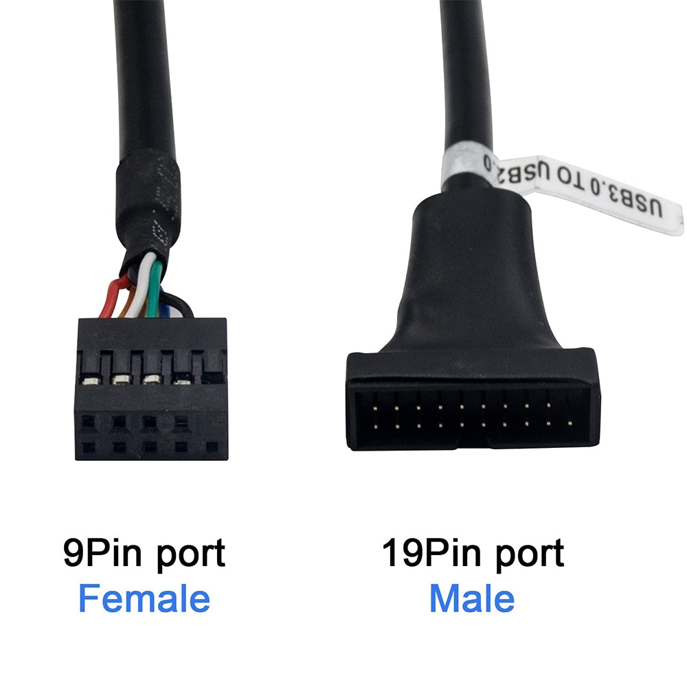 USB-2.0-9Pin-Motherboard-Female-to-USB-3.0-19Pin-Housing-Male-Adapter-Cable,-Length:-15cm(Black)