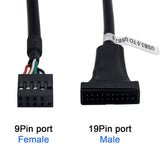 USB-2.0-9Pin-Motherboard-Female-to-USB-3.0-19Pin-Housing-Male-Adapter-Cable,-Length:-15cm(Black)