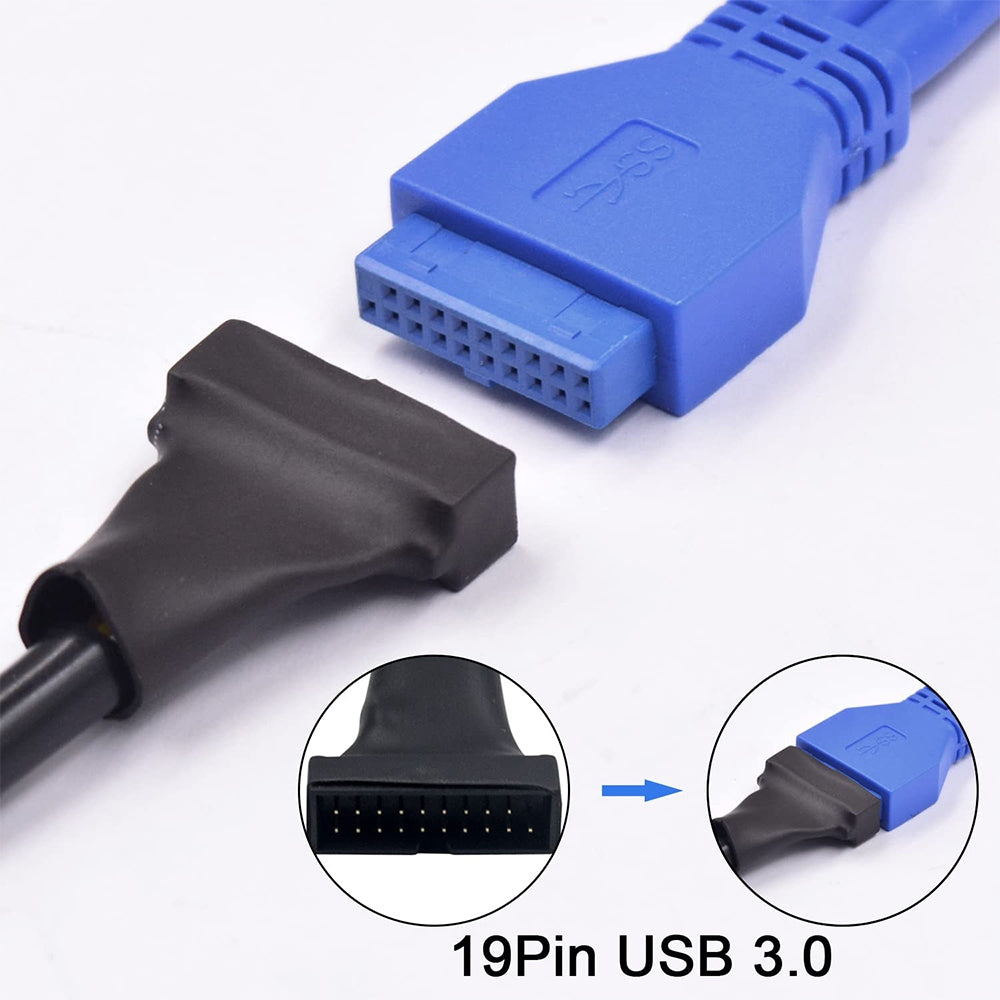 USB-2.0-9Pin-Motherboard-Female-to-USB-3.0-19Pin-Housing-Male-Adapter-Cable,-Length:-15cm(Black)