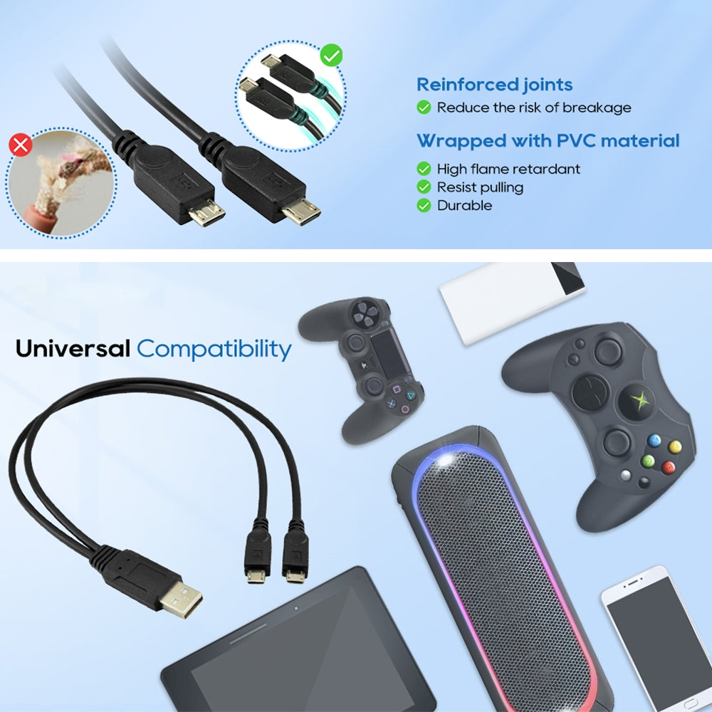 USB-2.0-Male-to-2-Micro-USB-Male-Cable,-Length:-About-30cm