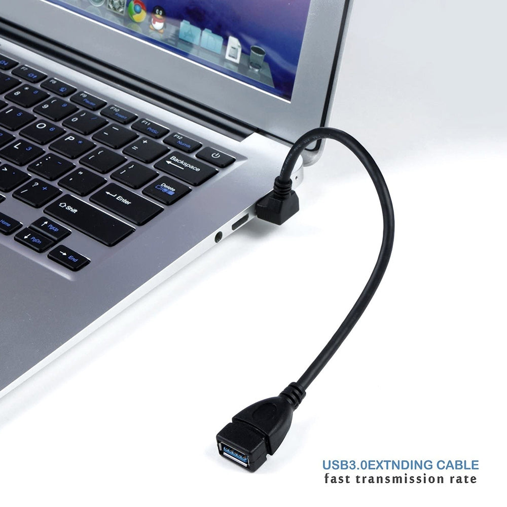 USB-3.0-Down-Angle-90-degree-Extension-Cable-Male-to-Female-Adapter-Cord,-Length:-15cm