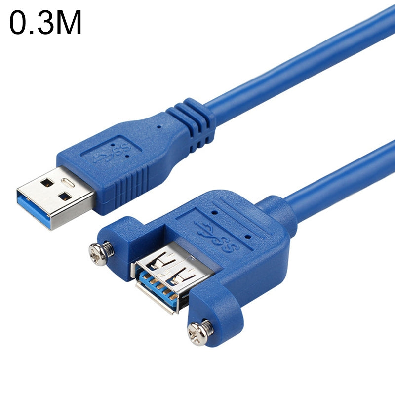 USB-3.0-Male-to-Female-Extension-Cable-with-Screw-Nut,-Cable-Length:-30cm