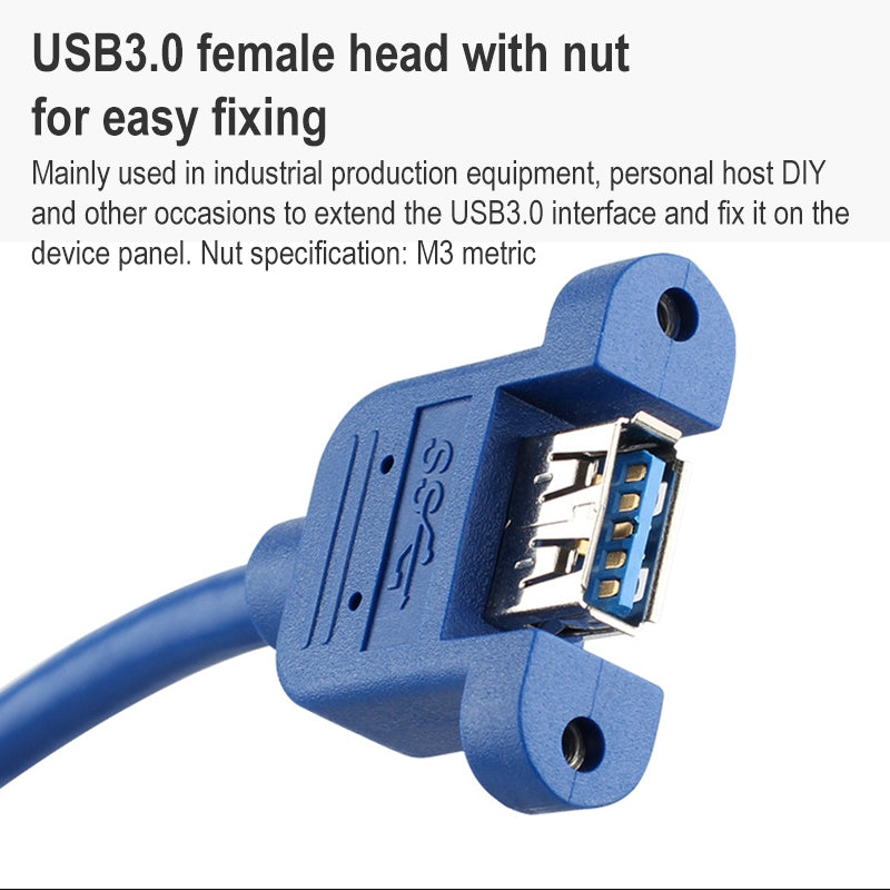 USB-3.0-Male-to-Female-Extension-Cable-with-Screw-Nut,-Cable-Length:-30cm