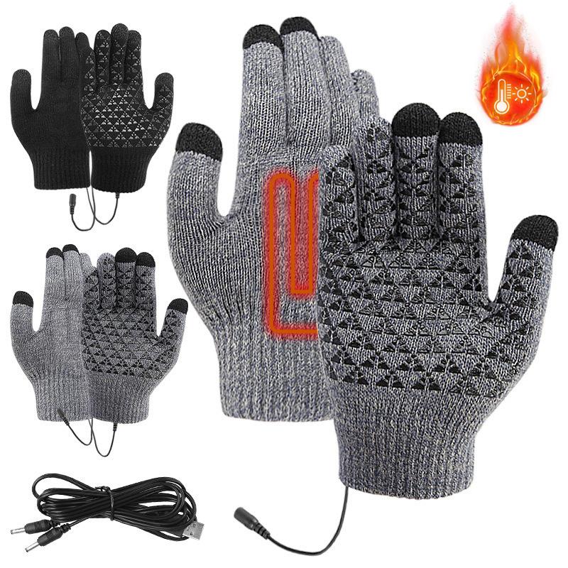 USB-Heating-Electric-Warm-Gloves-Students-Internet-Writing-Game-Thickened-Full-Finger-Knitted-Heated-Gloves,-Size:-Uniform(Black)