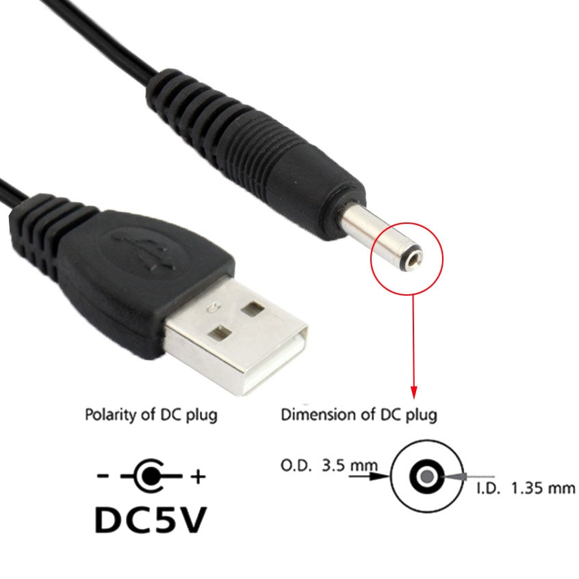 USB-Male-to-DC-3.5-x-1.35mm-Power-Cable,-Length:-1.2m-(Black)