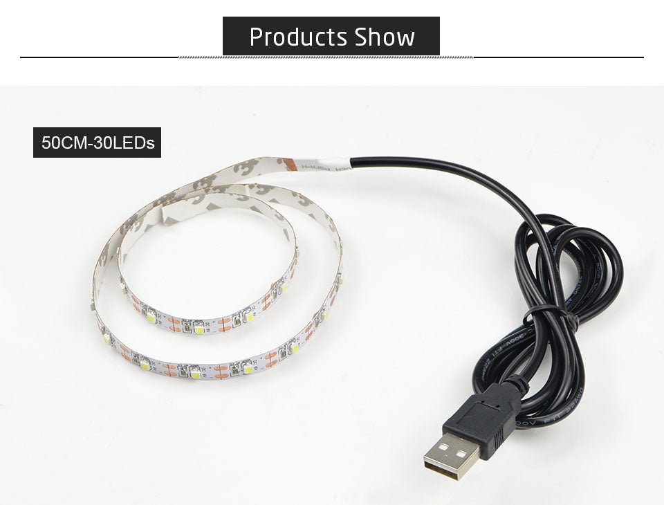 USB-Power-SMD-2835-Epoxy-LED-Strip-Light-Christmas-Desk-Decor-Lamp-for-TV-Background-Lighting,-Length:1m(Warm-White)