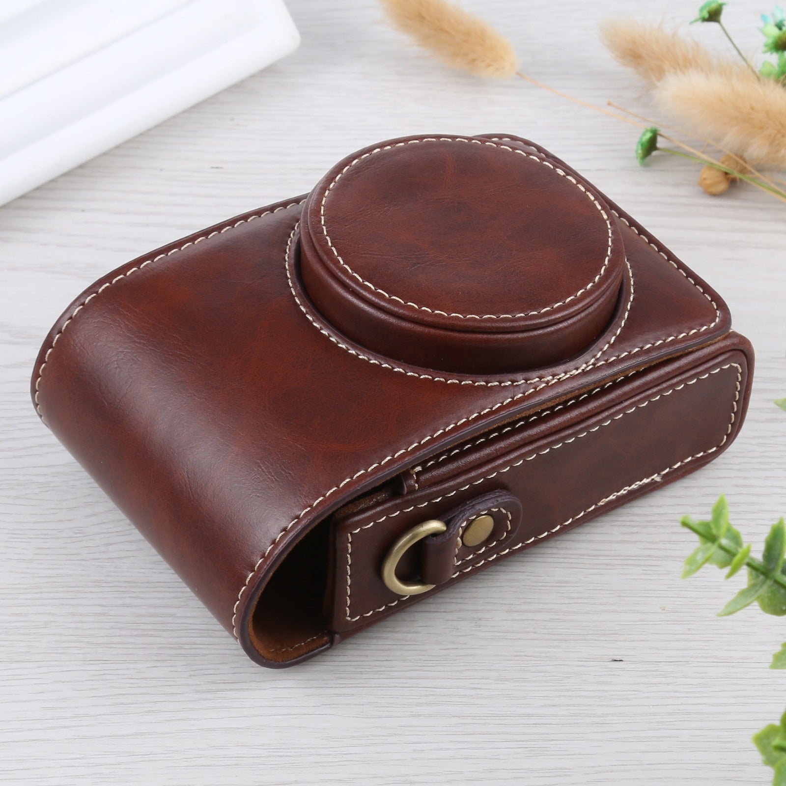Vertical-Flip-Full-Body-Camera-PU-Leather-Case-Bag-with-Strap-for-Ricoh-GR-III-/-GRII,-Sony-ZV-1-/-DSC-RX100M7-/-RX100M6-/-RX100M5-/-RX100M2-(Coffee)