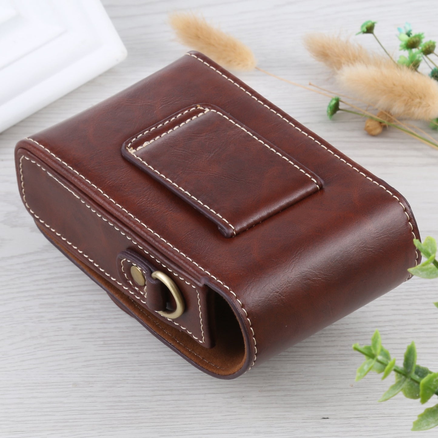 Vertical-Flip-Full-Body-Camera-PU-Leather-Case-Bag-with-Strap-for-Ricoh-GR-III-/-GRII,-Sony-ZV-1-/-DSC-RX100M7-/-RX100M6-/-RX100M5-/-RX100M2-(Coffee)