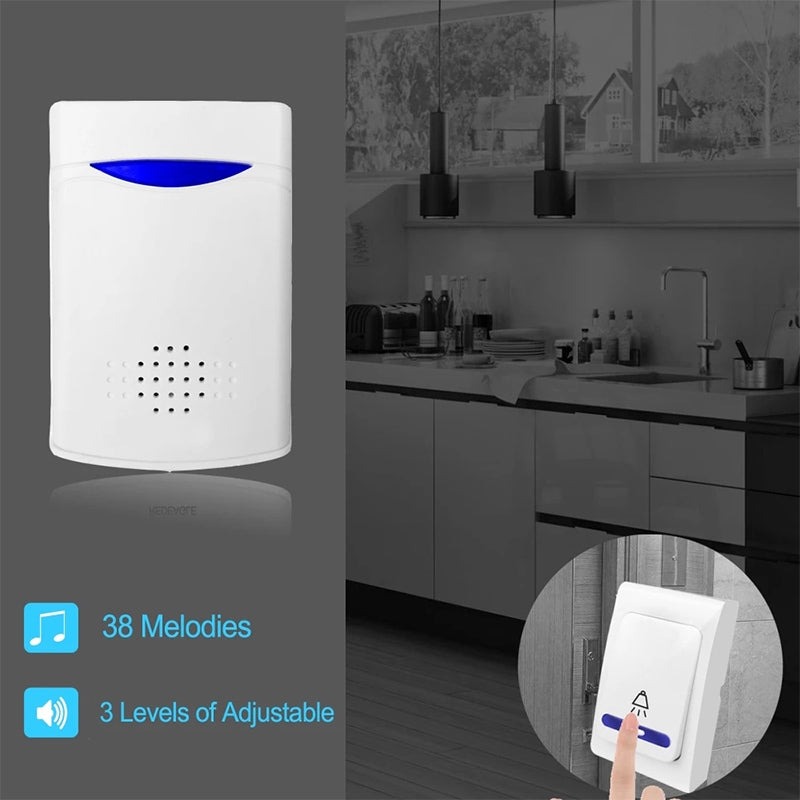 VOYE-V006B2-Wireless-Remote-Control-Chime-Door-Bell-with-Double-Receiver(White)