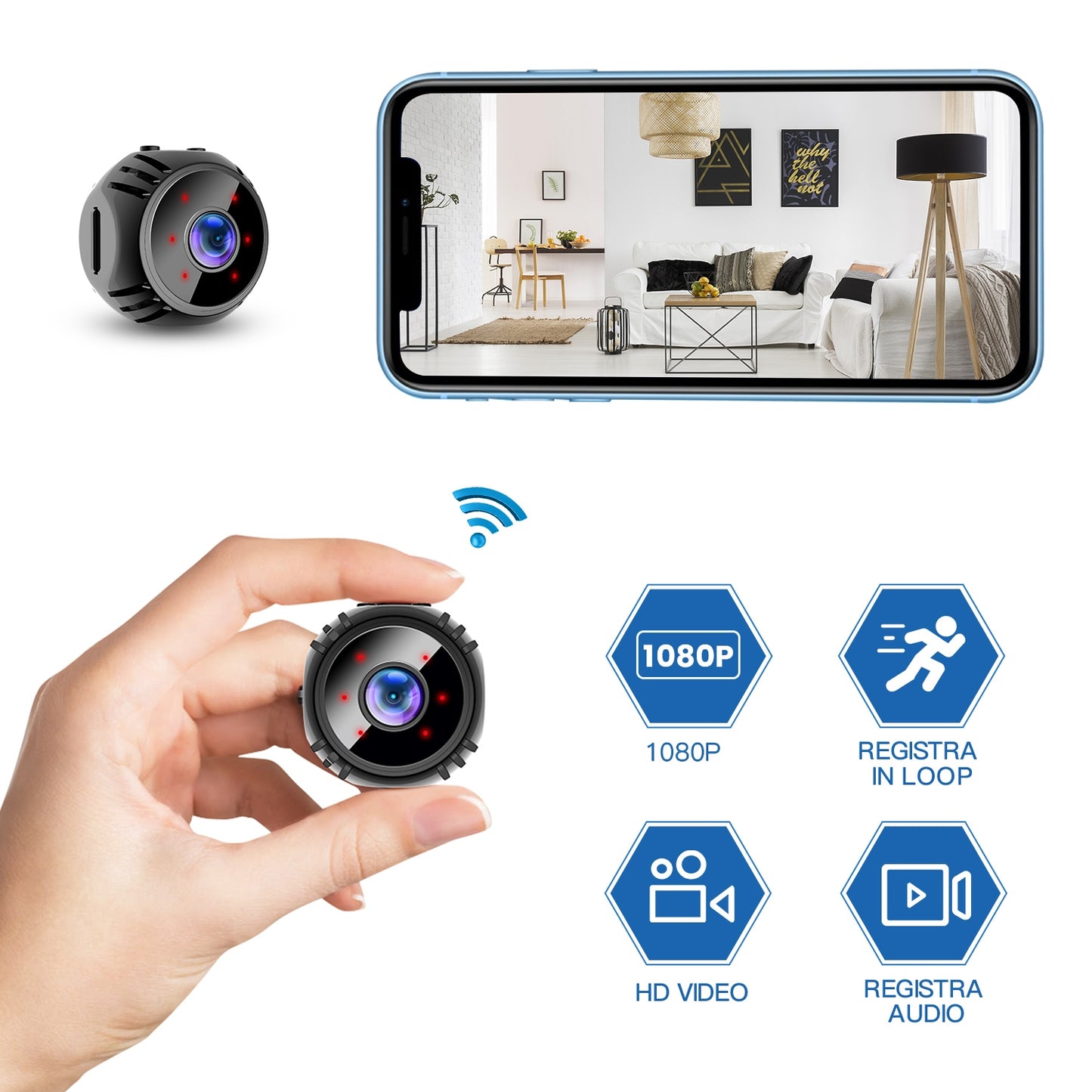 W8-Mini-Camera-HD-1080P-Night-Vision-Battery-Video-Surveillance-Wifi-Smart-Home-Camera(White)