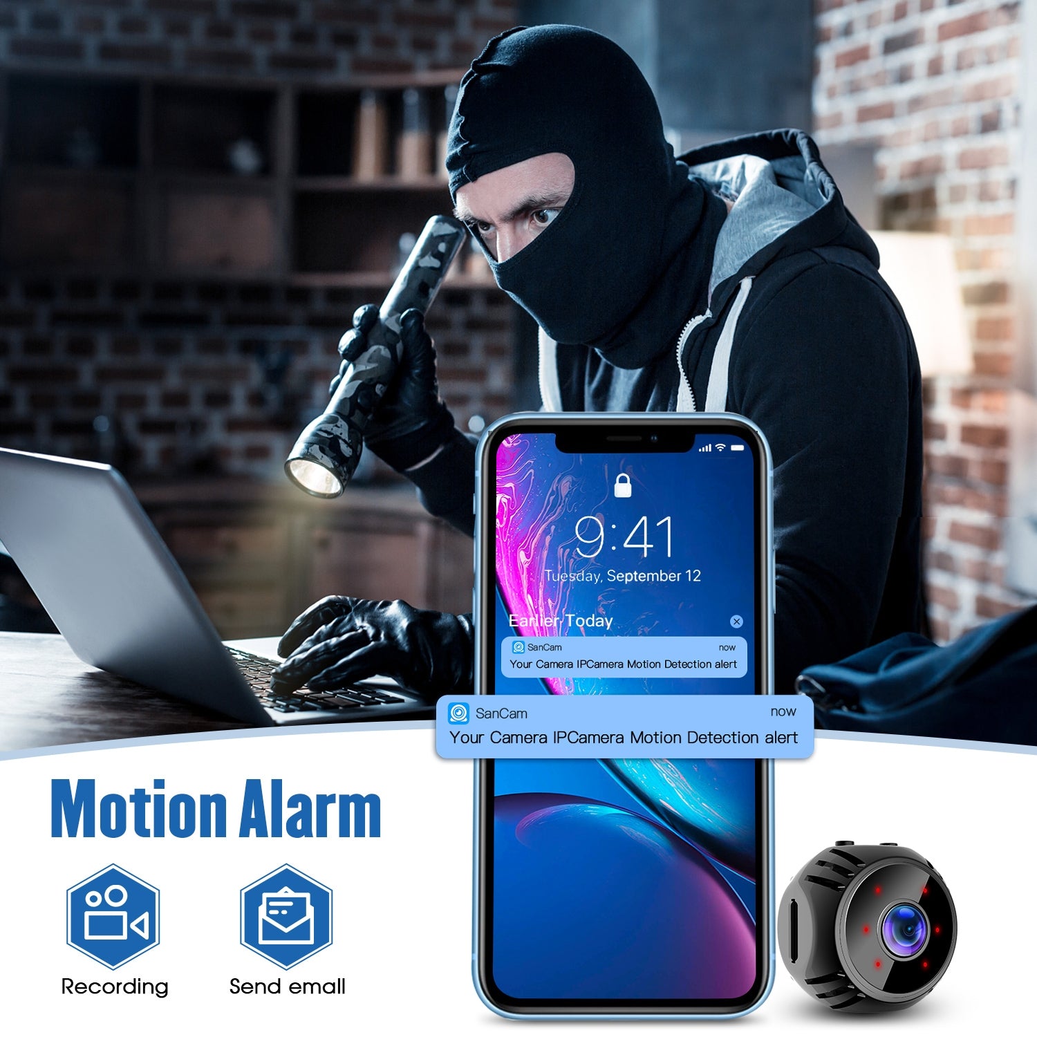 W8-Mini-Camera-HD-1080P-Night-Vision-Battery-Video-Surveillance-Wifi-Smart-Home-Camera(White)